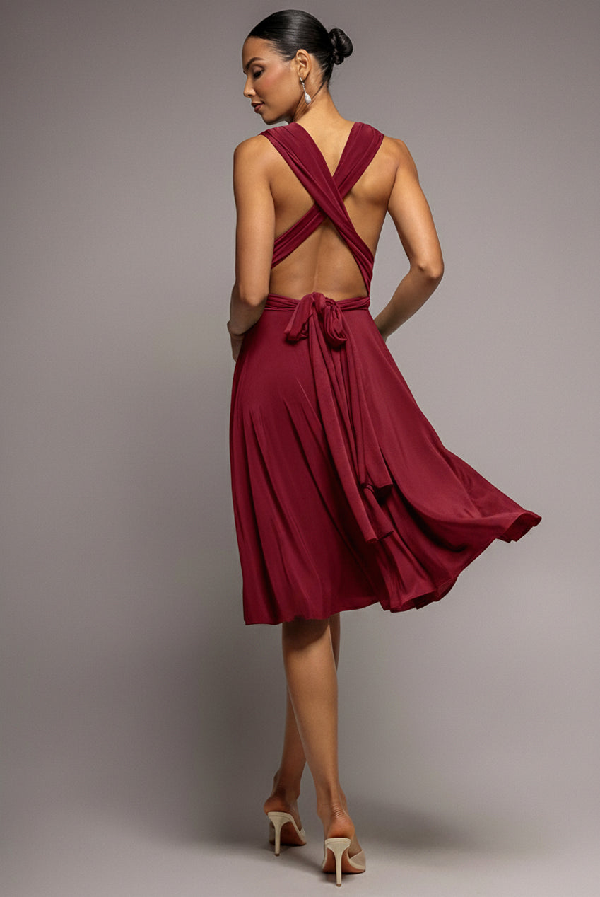 Goddiva Soft Touch Multi Way Open Back Midi Dress - Berry