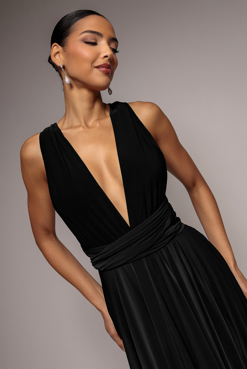 Goddiva Soft Touch Multi Way Open Back Midi Dress - Black