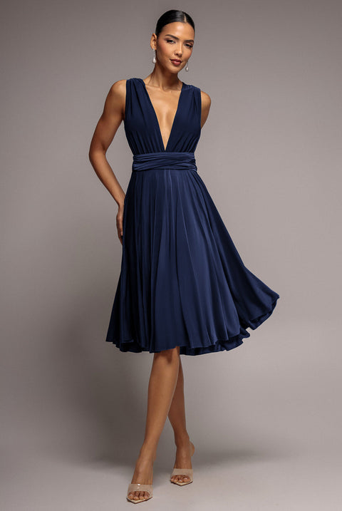 Goddiva Soft Touch Multi Way Open Back Midi Dress - Navy Blue