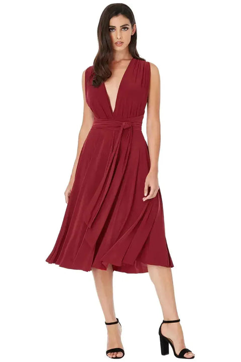 Goddiva Soft Touch Multi Way Open Back Midi Dress - Berry