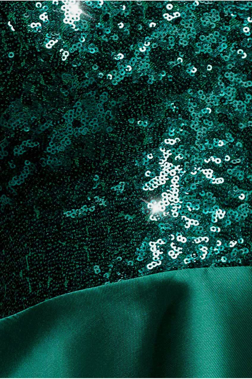Goddiva Sequin And Satin Tiered Hi-Low Mini Skater Dress - Emerald Green
