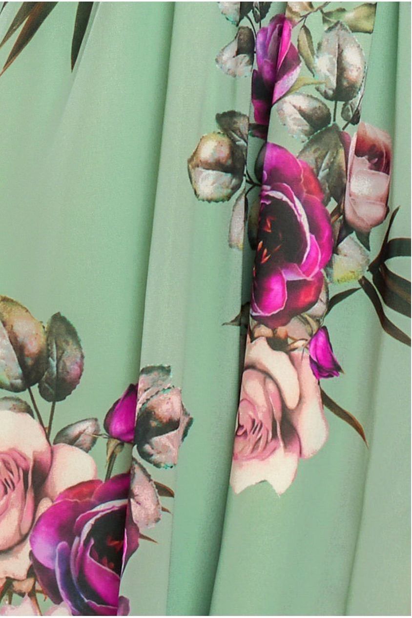 Goddiva Sustainable Floral Print Midi Wrap Dress With Flutter Sleeves - Duck Egg