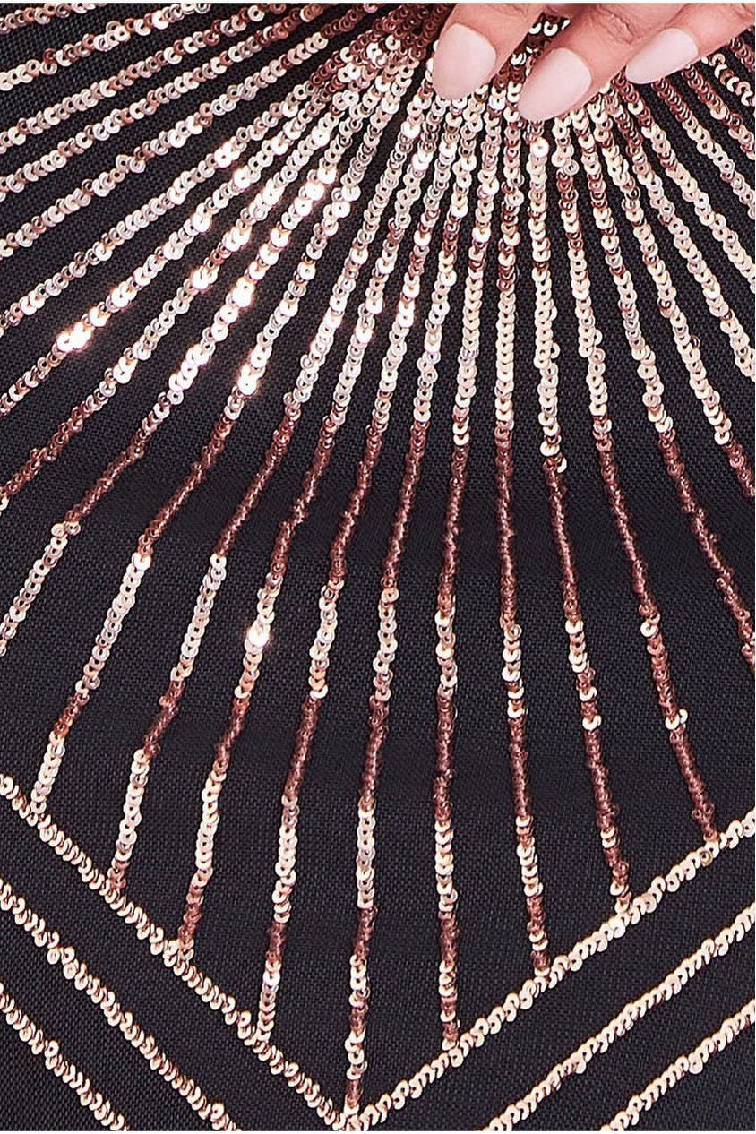 Goddiva Modesty Starburst Sequin Maxi Dress - Rose Gold