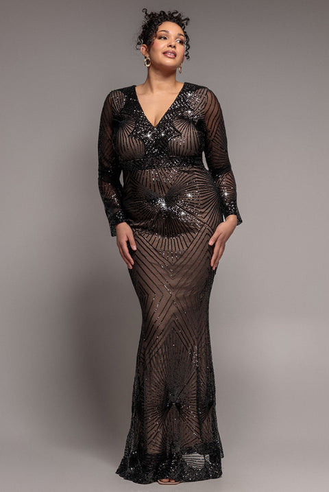 Goddiva Plus Starburst Sequin Maxi Dress - Black