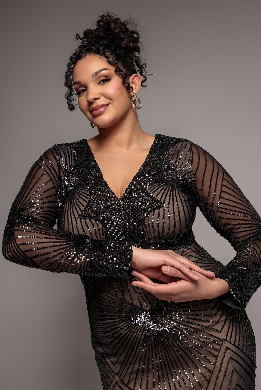 Goddiva Plus Starburst Sequin Maxi Dress - Black