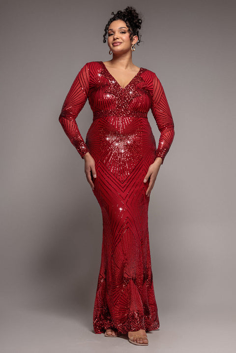 Goddiva Plus Starburst Sequin Maxi Dress - Red