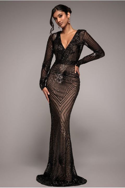 Goddiva Starburst Sequin Maxi Dress - Black