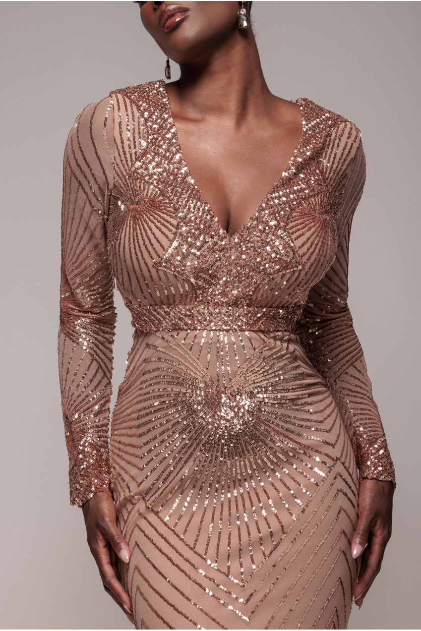 Goddiva Starburst Sequin Maxi Dress - Champagne