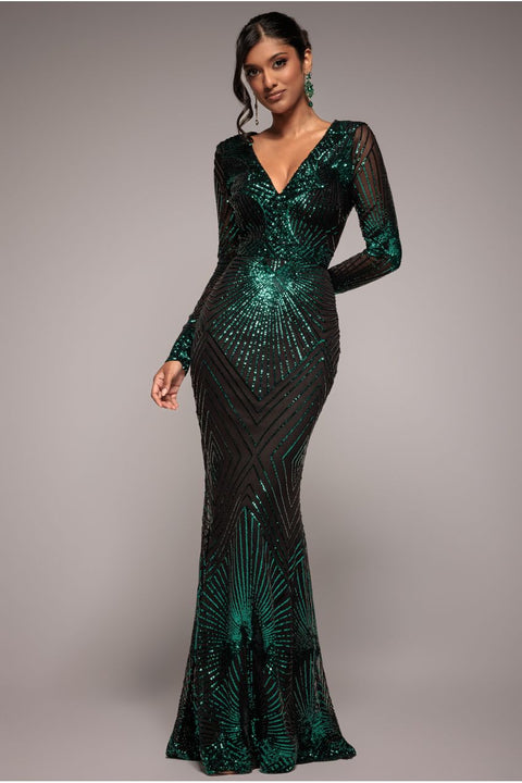 Goddiva Starburst Effect Maxi Dress - Emerald