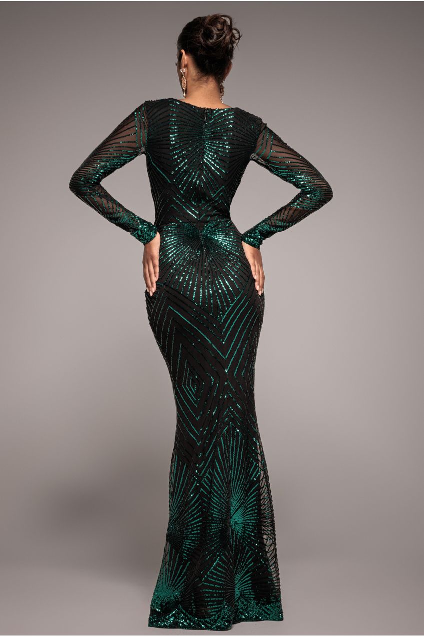 Goddiva Starburst Effect Maxi Dress - Emerald