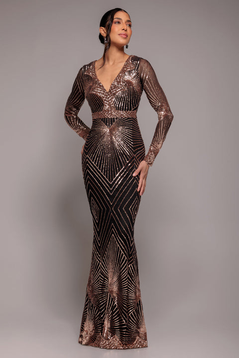 Goddiva Starburst Sequin Maxi Dress - Rosegold