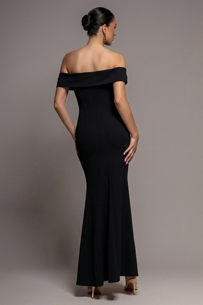 Goddiva Off The Shoulder Maxi Dress With Split - Black