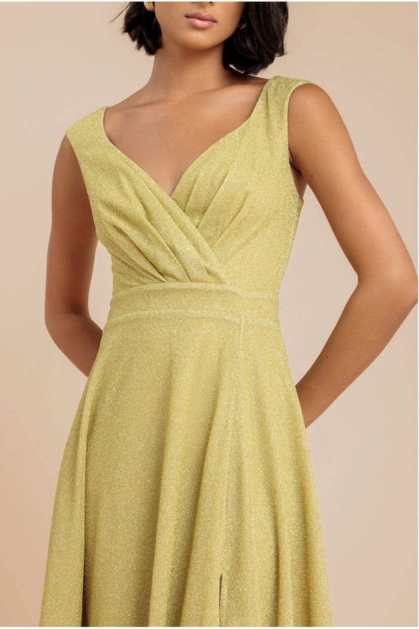 Goddiva Crossover Lurex Glitter Maxi Dress - Gold
