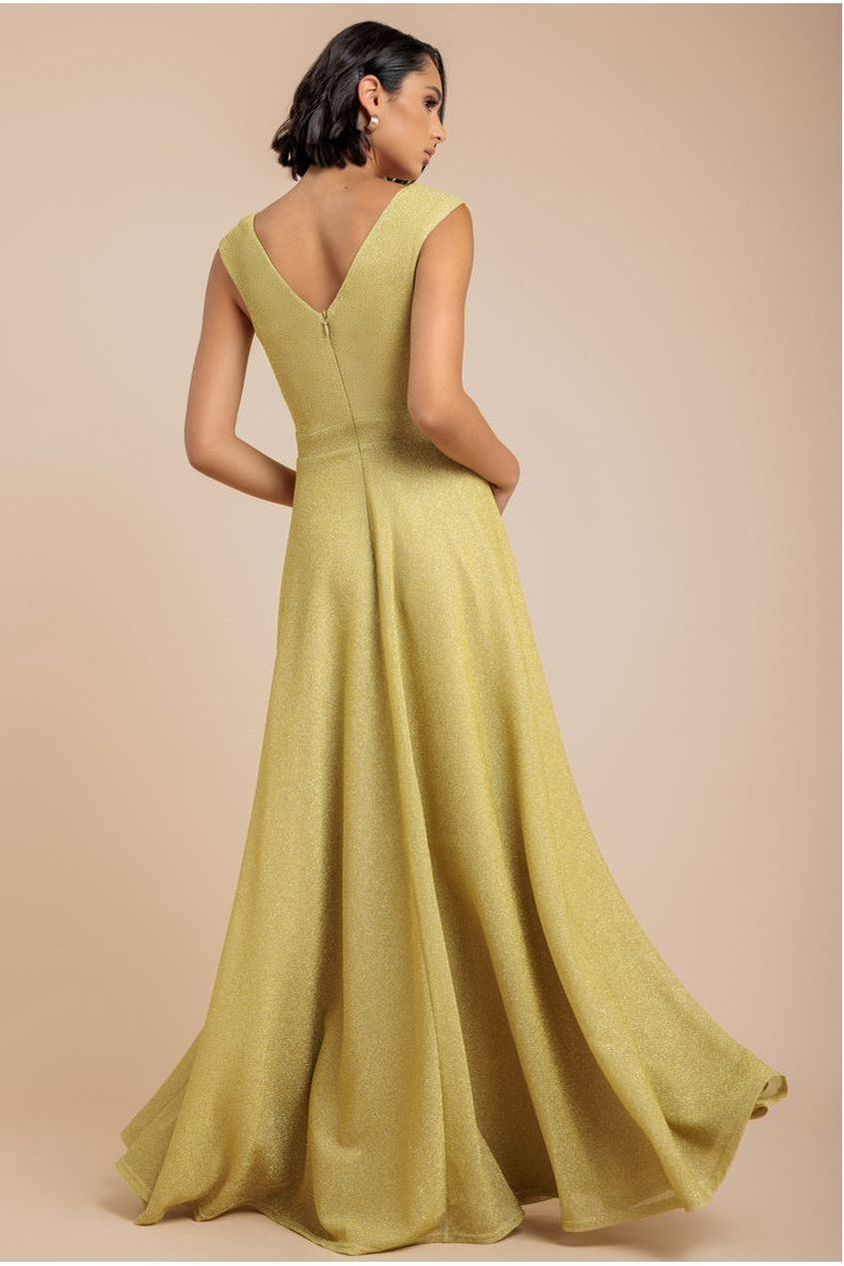 Goddiva Crossover Lurex Glitter Maxi Dress - Gold