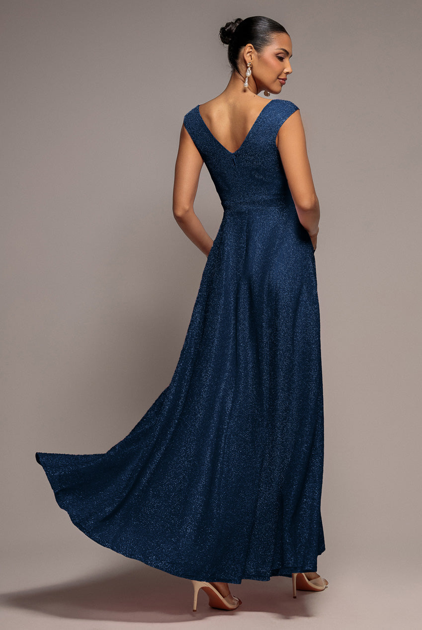 Goddiva Crossover Lurex Glitter Maxi Dress - Navy Blue