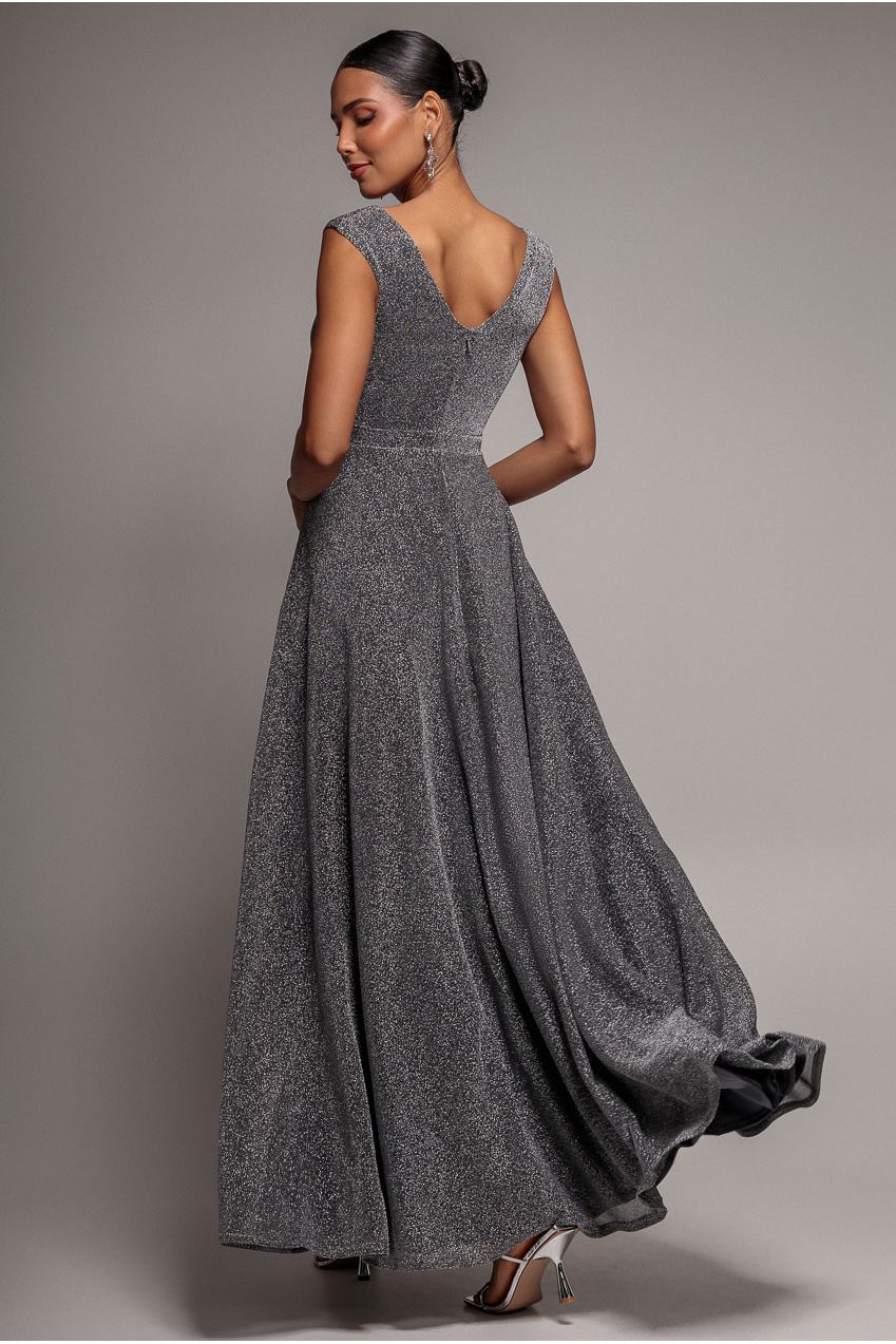 Goddiva Crossover Lurex Glitter Maxi Dress - Silver