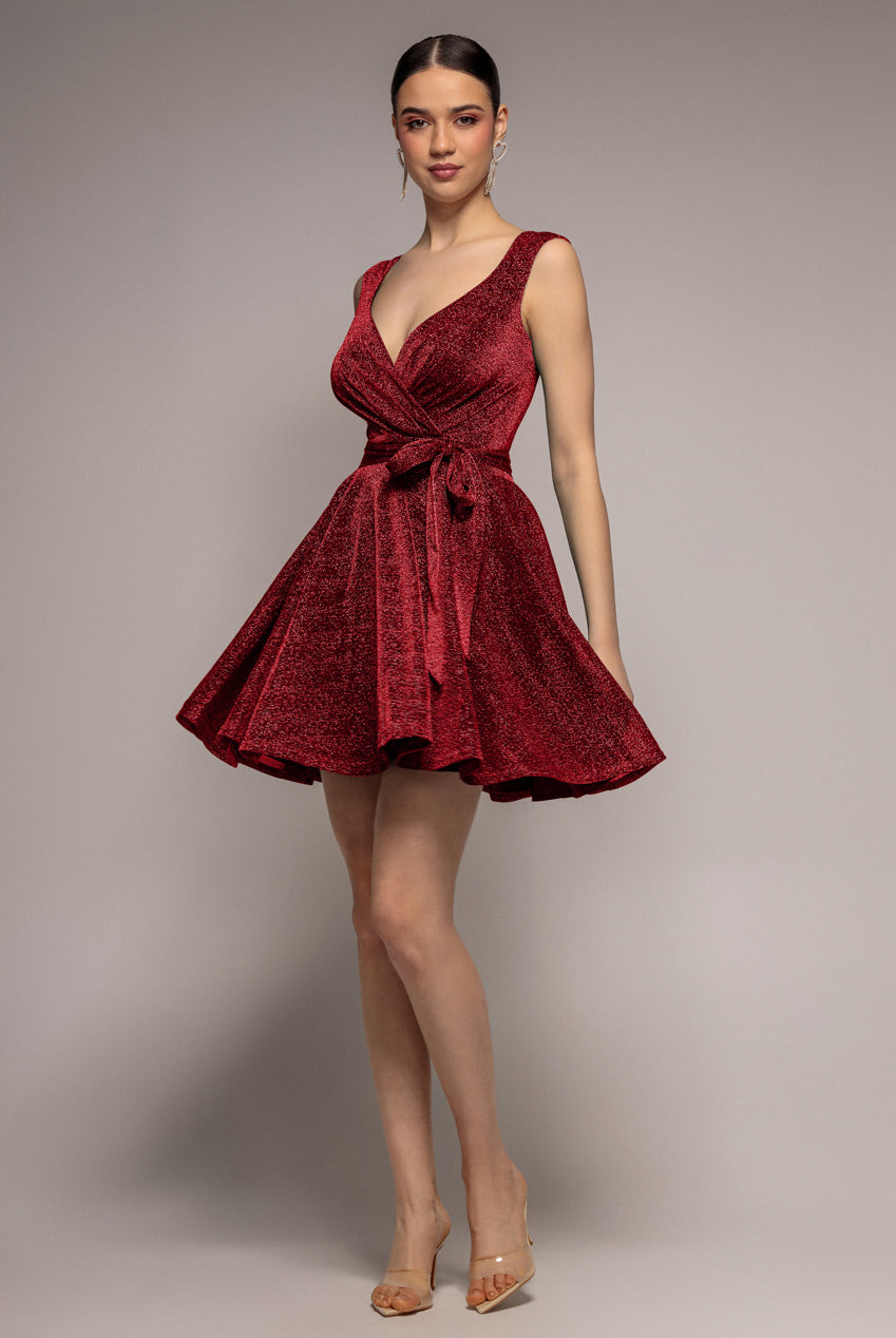 Goddiva Cross Over Sleeveless Mini Skater Dress - Red