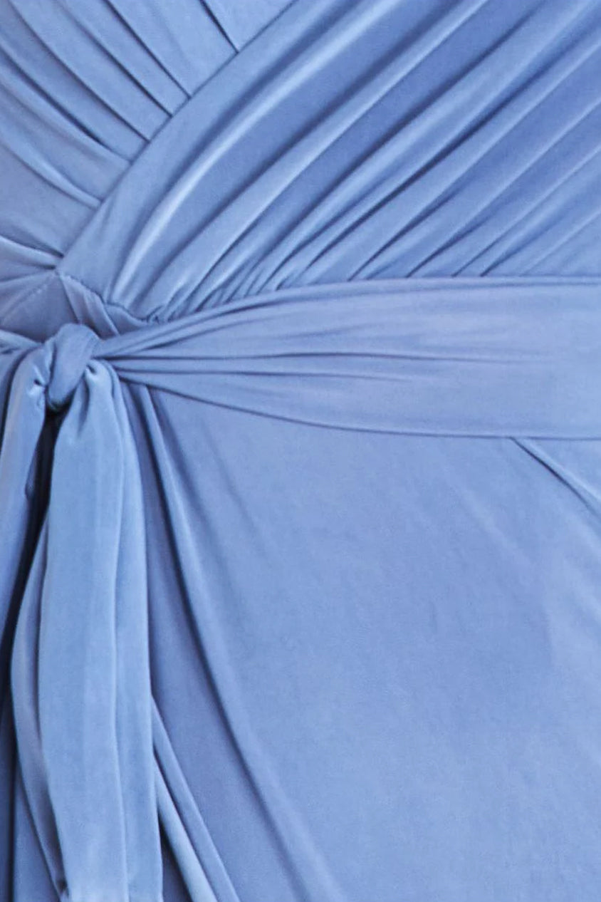 City Goddess Wrap Front Maxi Slip Dress With Waist Tie-Up - Cloudy Blue