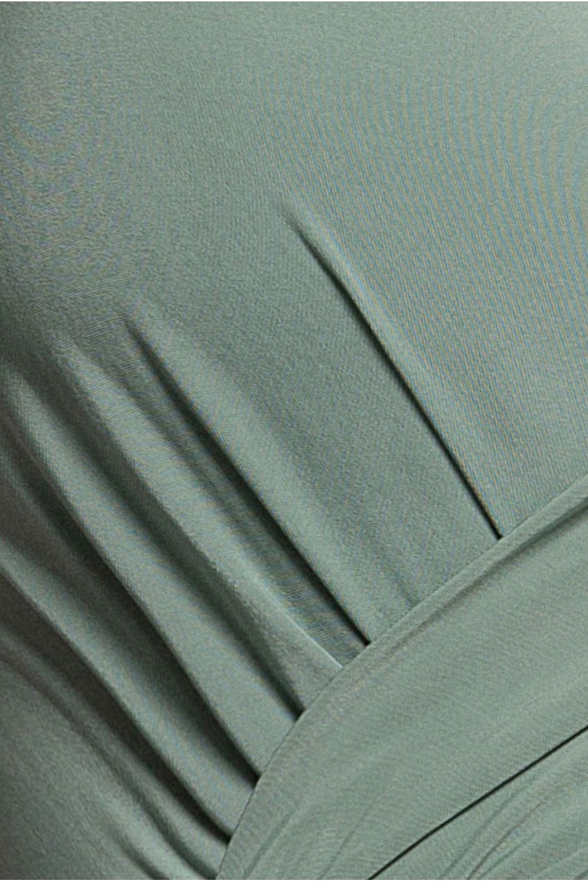 Goddiva Wrap Front Maxi Slip Dress With Waist Tie-Up - Dark Sage