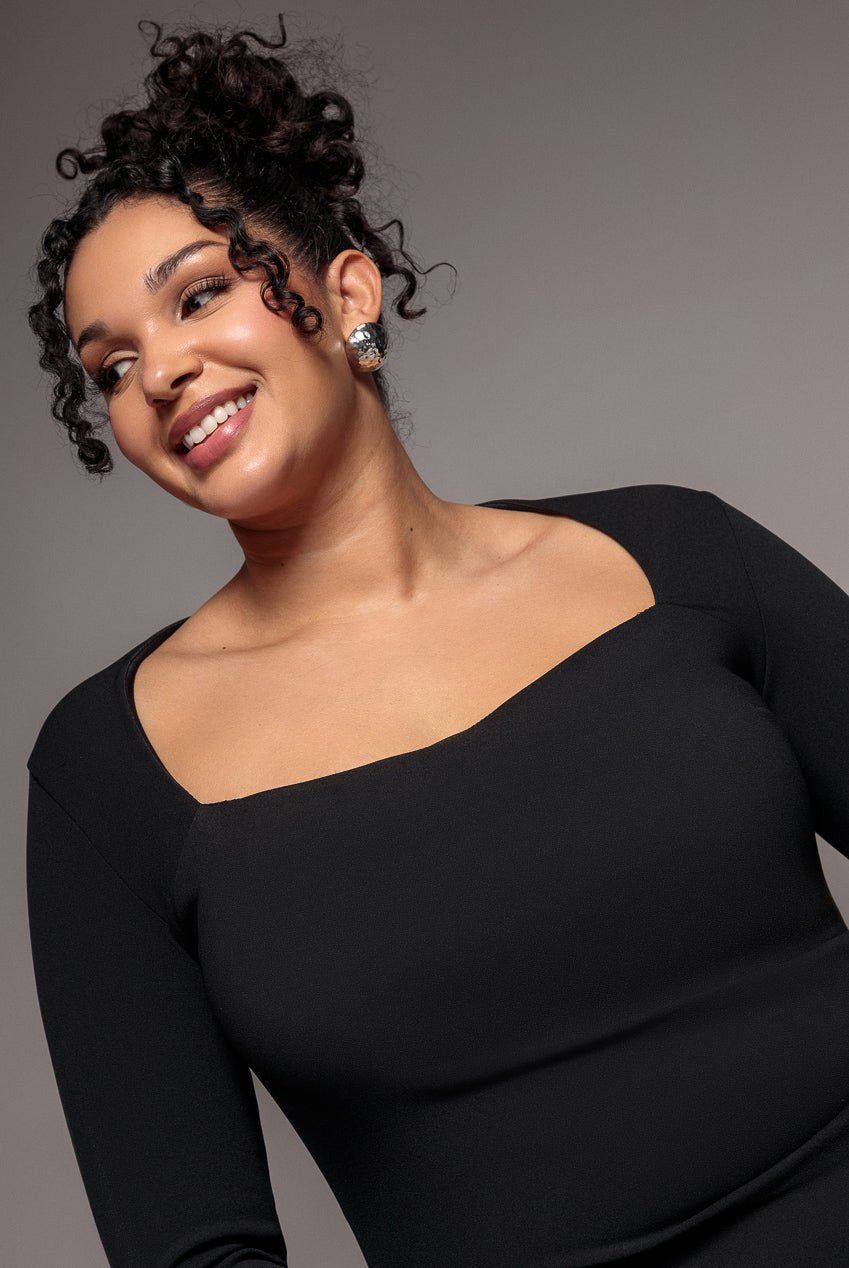 Goddiva Plus Ruched Midi Dress - Black