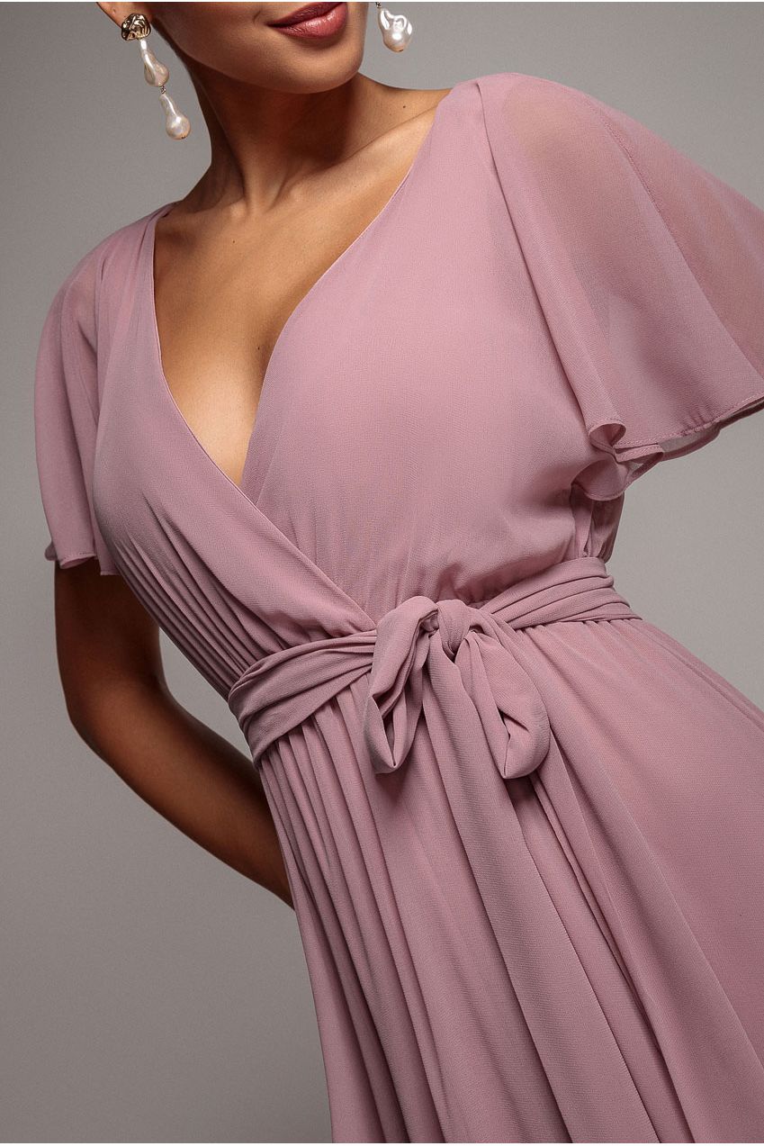 Goddiva Chiffon Flutter Sleeve Wrap Maxi Dress - Dusk