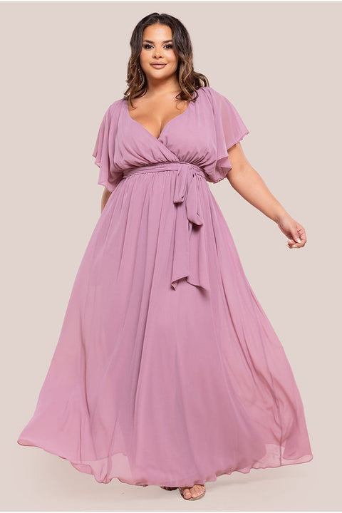 Goddiva Plus Flutter Sleeve Wrap Maxi Dress - Lavender