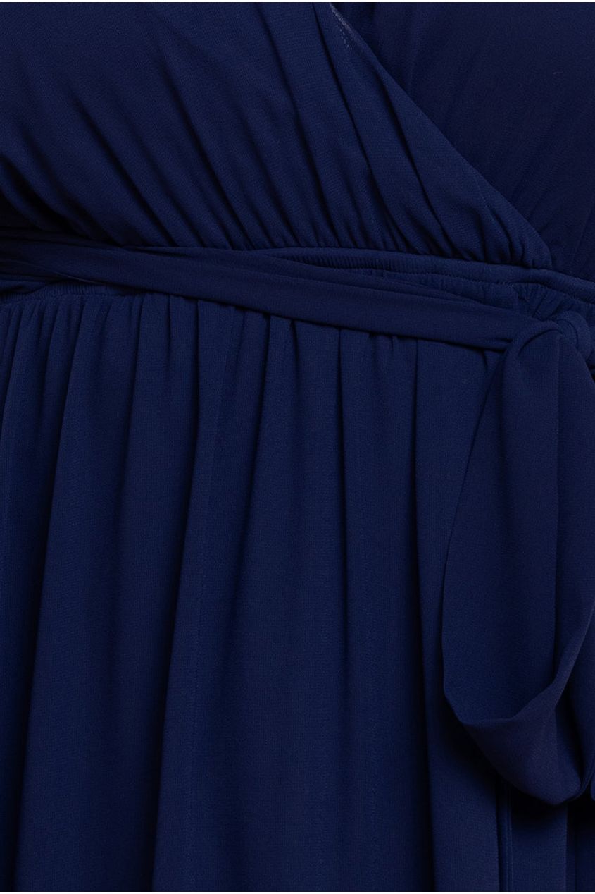 Goddiva Plus Flutter Sleeve Wrap Midi Dress - Navy Blue