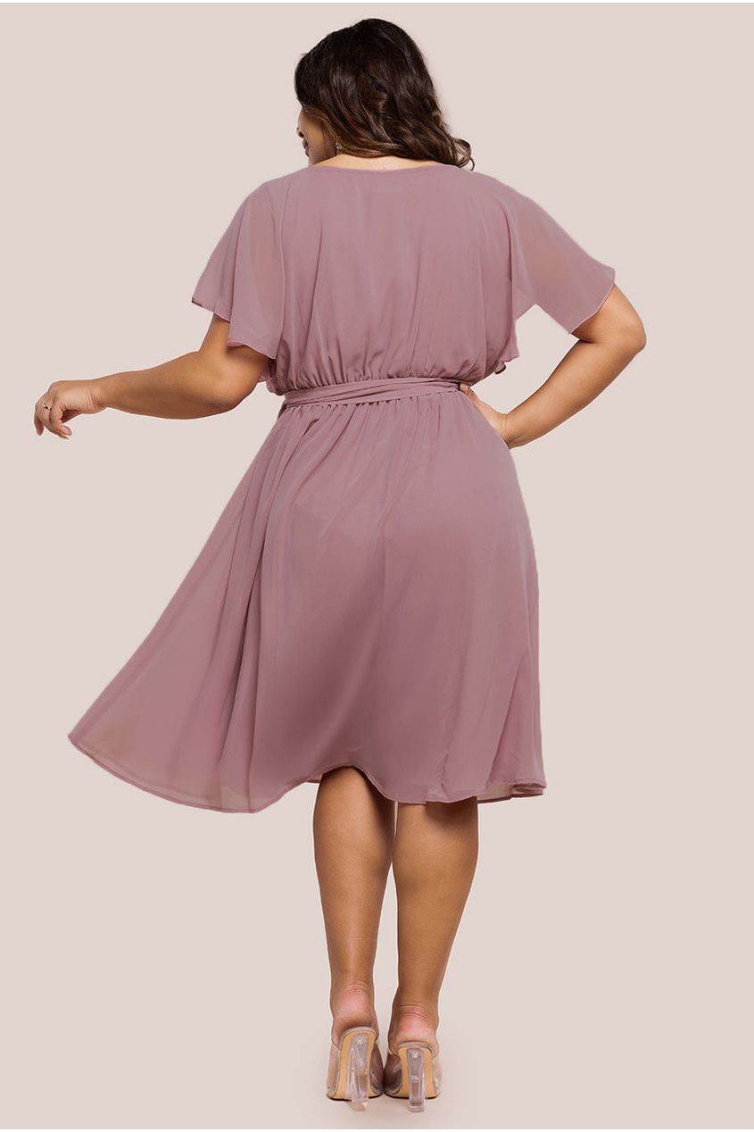 Goddiva Plus Flutter Sleeve Wrap Midi Dress - Lavender