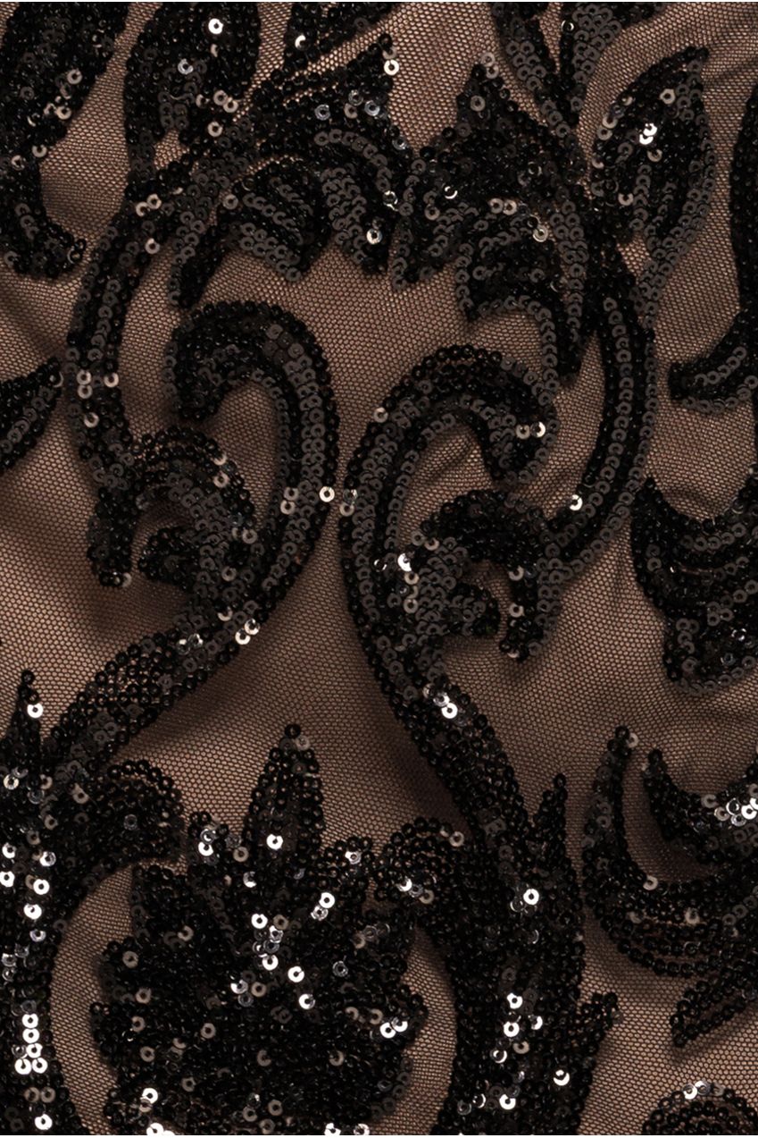 Goddiva Embroidered Sequin & Mesh Maxi Dress - Black