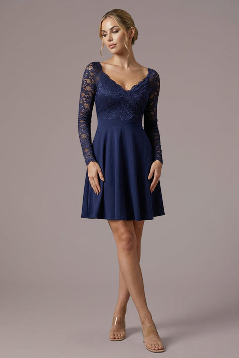 Goddiva Off The Shoulder Lace Skater Mini Dress - Navy Blue