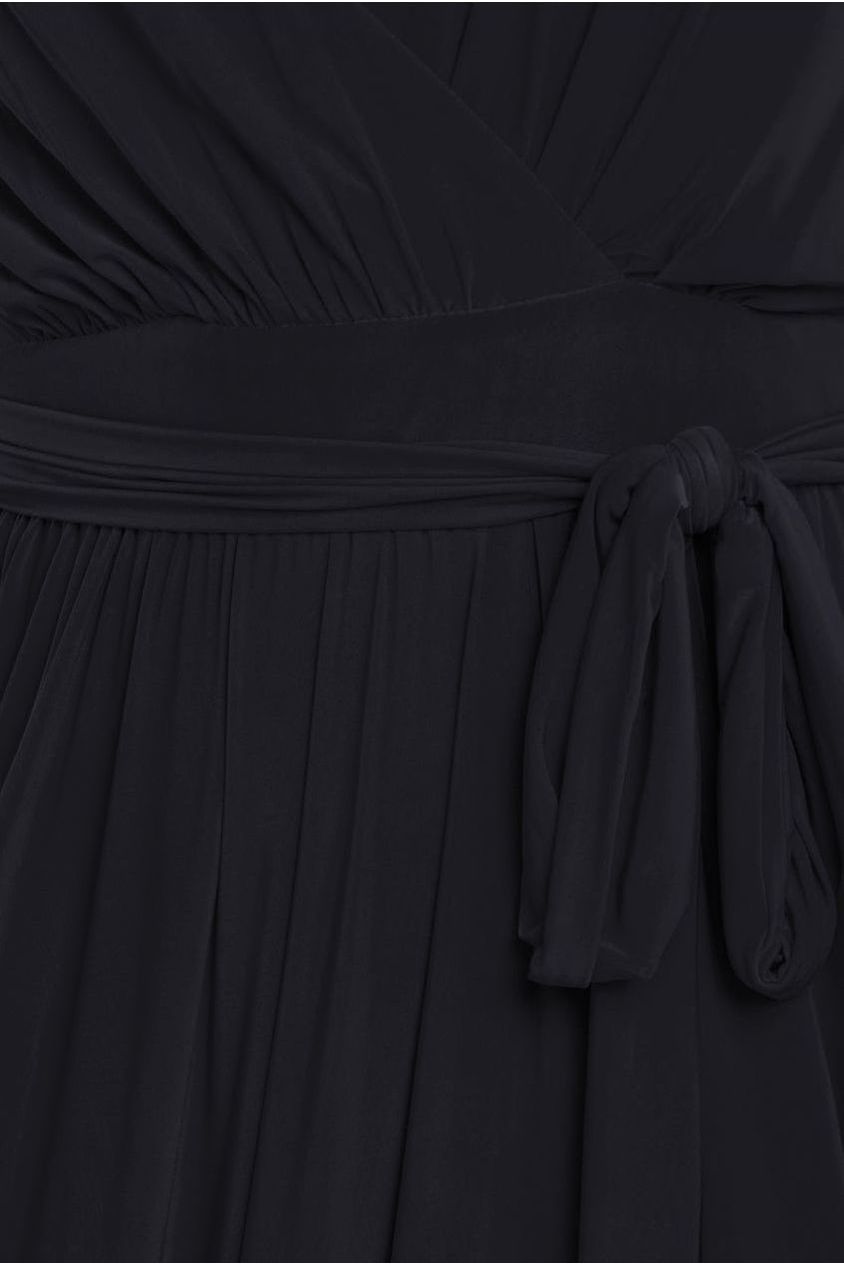 Goddiva Wrap Front Maxi With Flutter Sleeves - Black