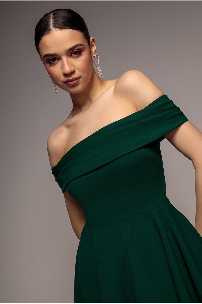 Goddiva Strapless Crepe Skater Mini Dress - Emerald Green