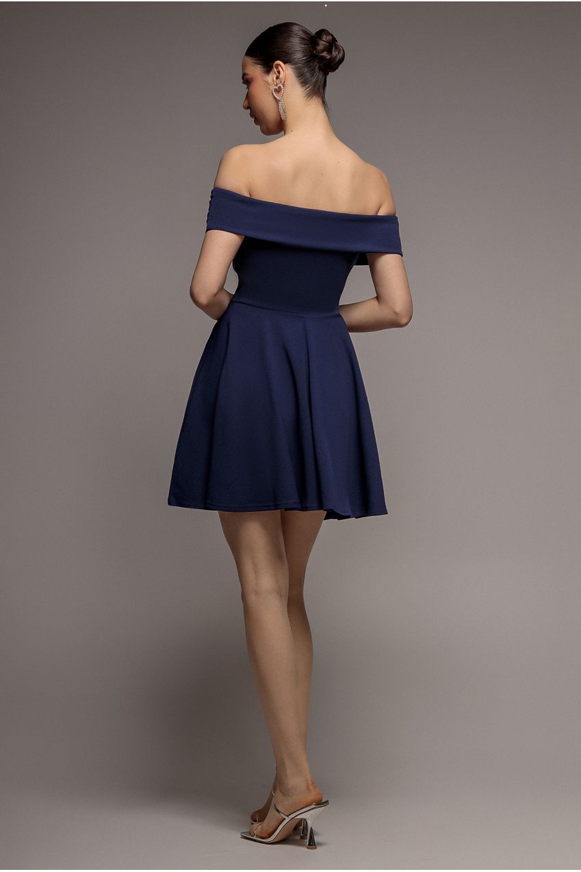 Goddiva Strapless Crepe Skater Mini Dress - Navy Blue