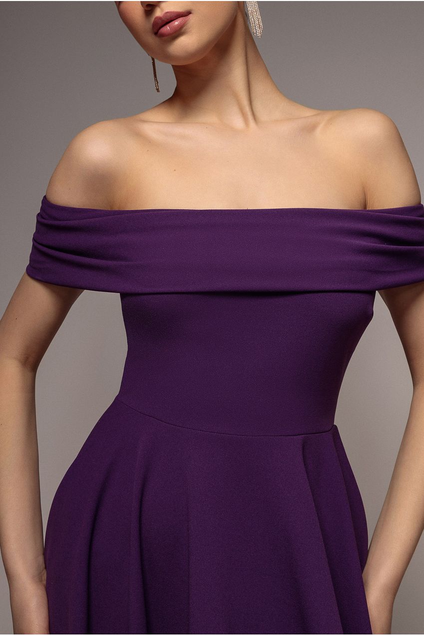 Goddiva Bardot Scuba Crepe Skater Mini Dress - Purple