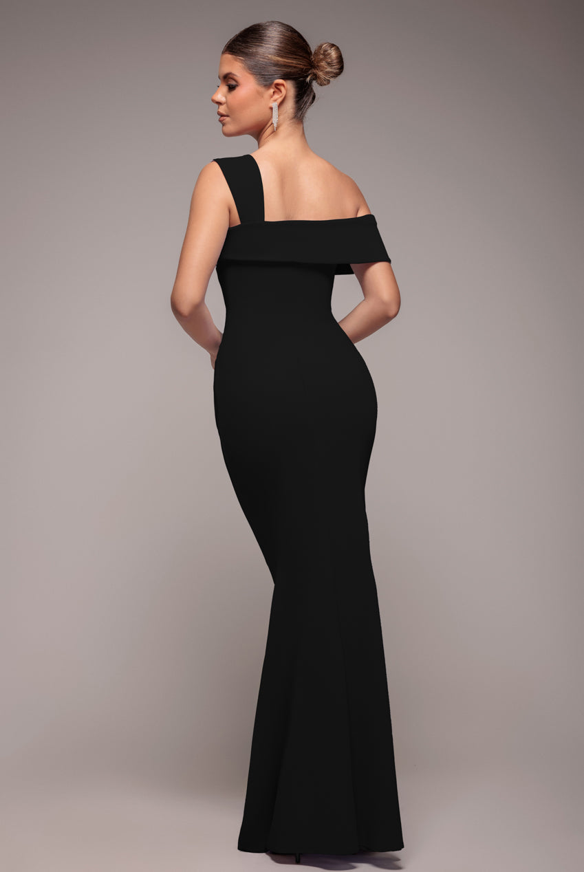 Goddiva Off The Shoulder Pleated Waist Maxi Dress - Black
