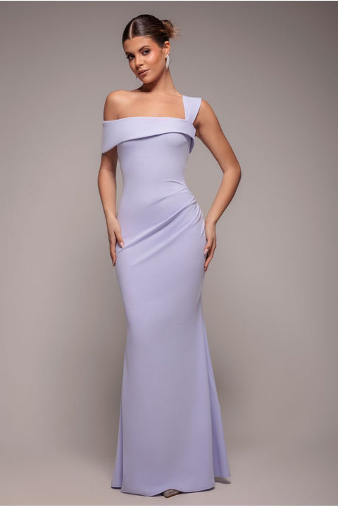 Goddiva Off The Shoulder Pleated Waist Maxi Dress - Lilac