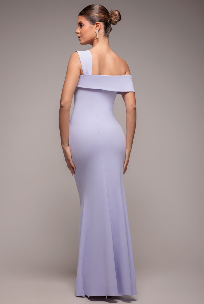 Goddiva Off The Shoulder Pleated Waist Maxi Dress - Lilac