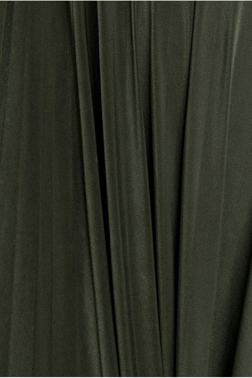 Goddiva Plunge Neck Long Sleeve A-line Maxi Dress - Olive Green