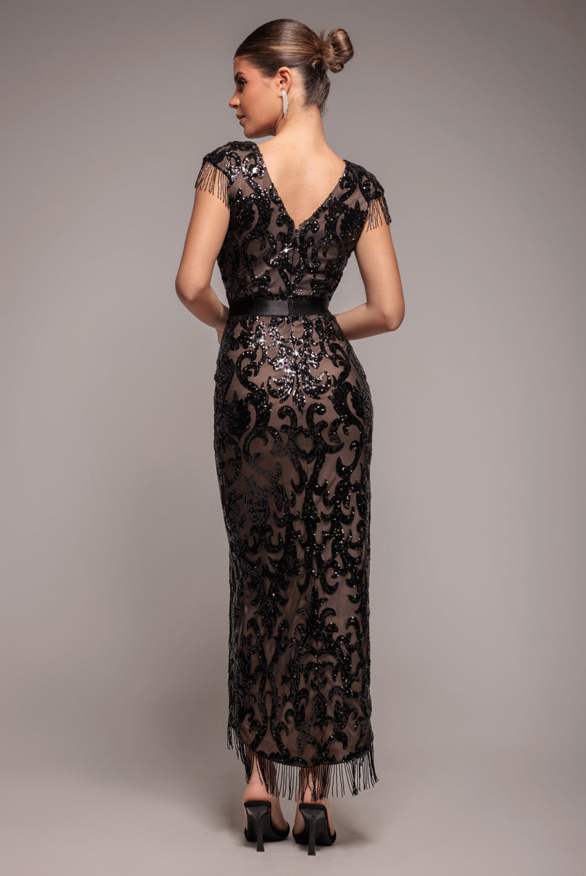 Goddiva Tassel Split Maxi Dress - Black