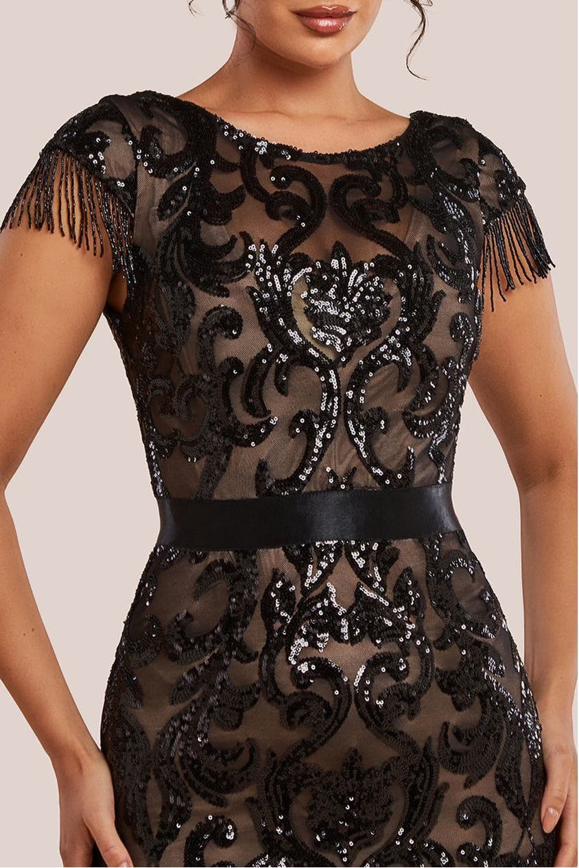 Goddiva Tassel Split Maxi Dress - Black