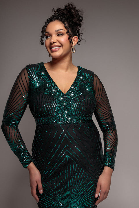 Goddiva Plus Scalloped Hem Starburst Midi Dress - Emerald