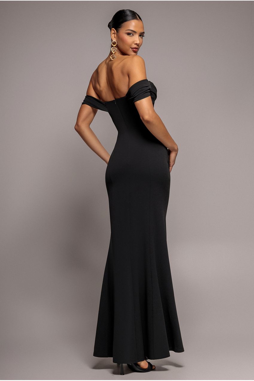 Goddiva Off The Shoulder Cowl Neck Maxi Dress - Black