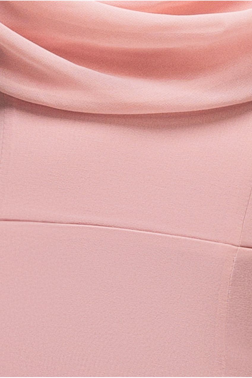 Goddiva Chiffon Bardot Cowl Neck Maxi Dress - Blush Pink