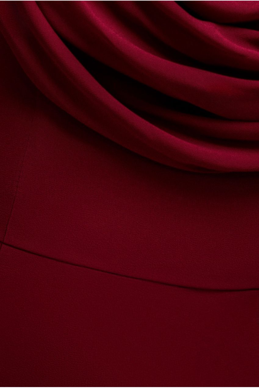 Goddiva Chiffon Bardot Cowl Neck Maxi Dress - Burgundy Red