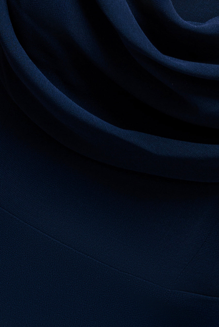 Goddiva Chiffon Bardot Cowl Neck Maxi Dress - Navy