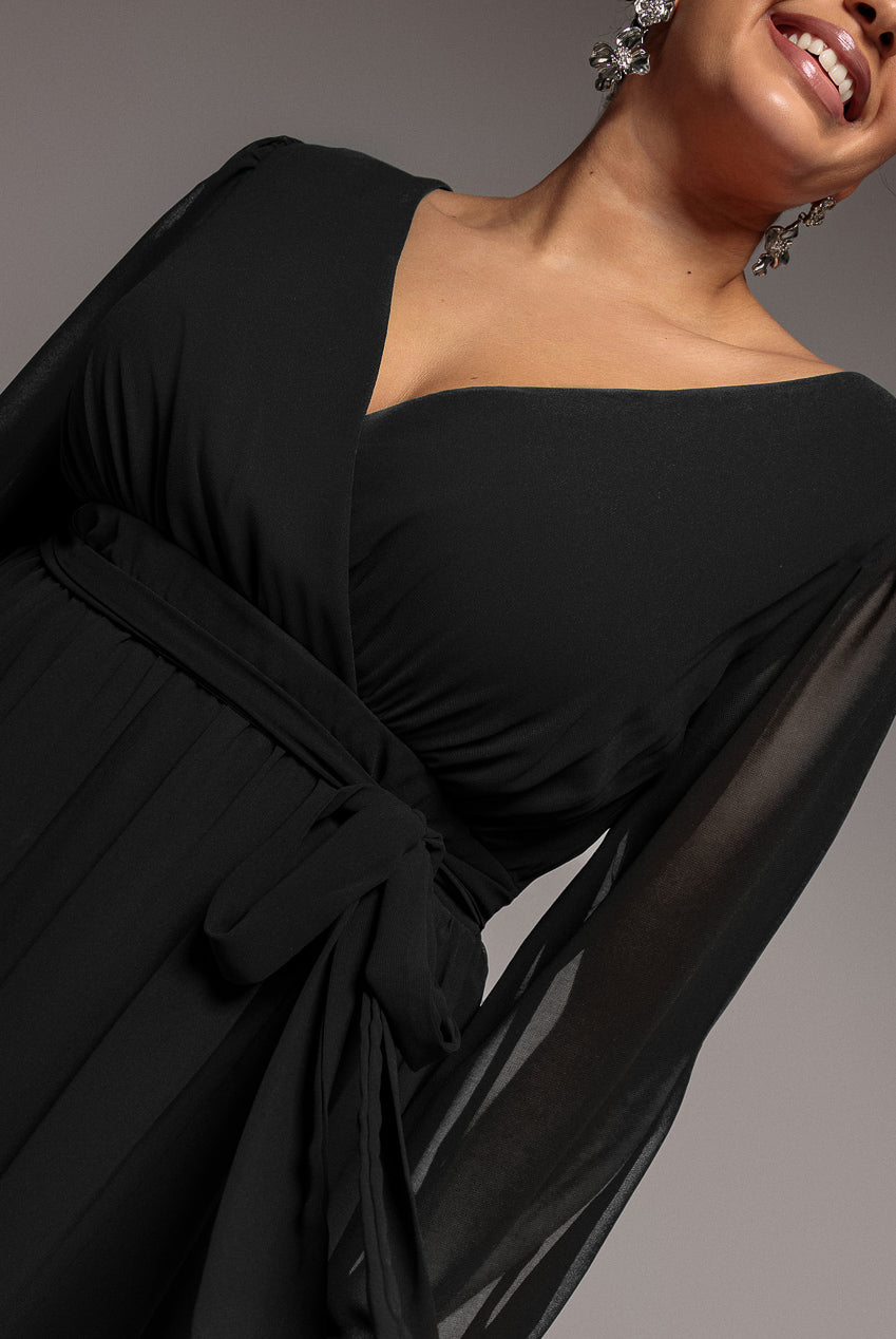 Goddiva Plus Wrap Back With Front Slit Chiffon Maxi Dress - Black