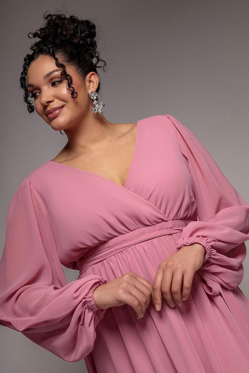 Goddiva Plus Wrap Back With Front Slit Chiffon Maxi Dress - Dusty Pink