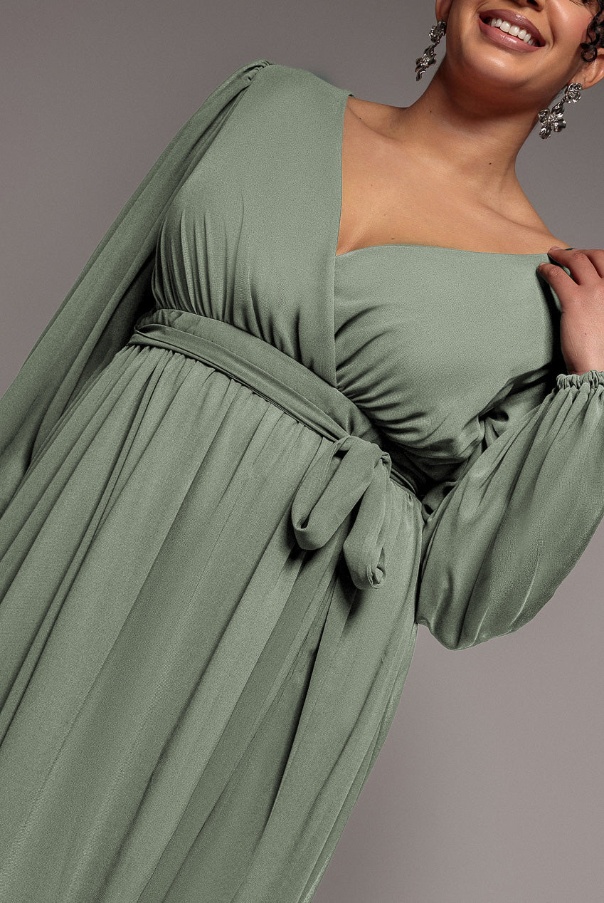 Goddiva Plus Wrap Back With Front Slit Chiffon Maxi Dress - Sage Green