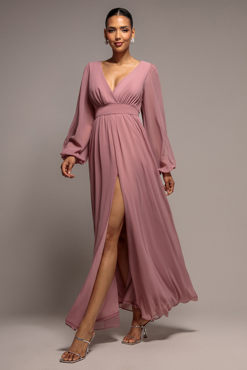 Goddiva Wrap Back With Front Slit Chiffon Maxi Dress - Lilac