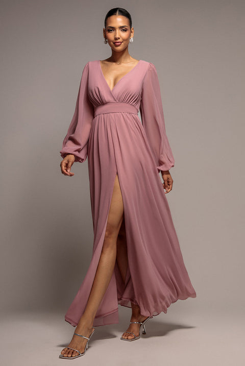 Goddiva Wrap Back With Front Slit Chiffon Maxi Dress - Lilac